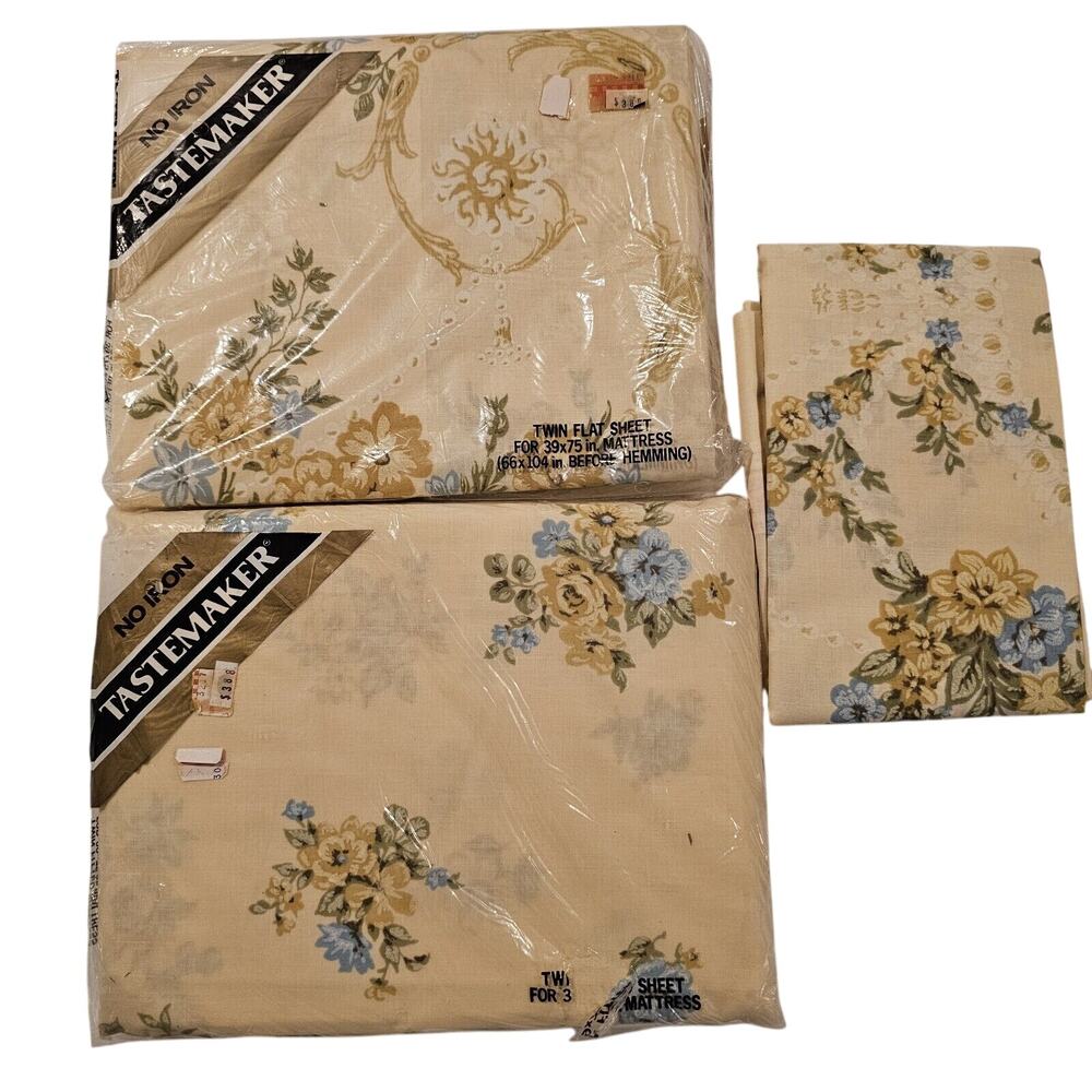 Tastemaker Vintage Twin Fitted & Flat Sheet Set W/Pillowcases - Sheraton NOS